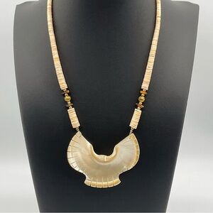 Vintage Necklace Dove Bird Sea Shell MOP Eagle White Mother of Pearl Statement